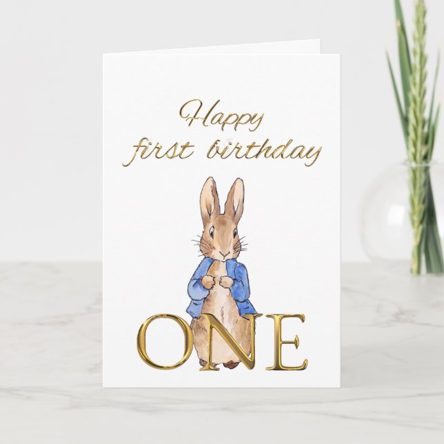 Peter the rabbit Happy First Birthday ONE Card (Front)