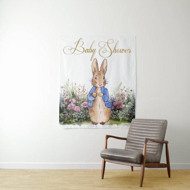 Peter the Rabbit his garden Baby Shower Backdrop Tapestry (In Situ)