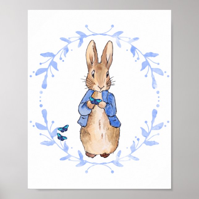 Peter the Rabbit Holding a Blue Butterfly   Poster (Front)