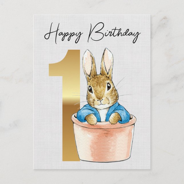Peter the rabbit in a pot 1st birthday postcard (Front)