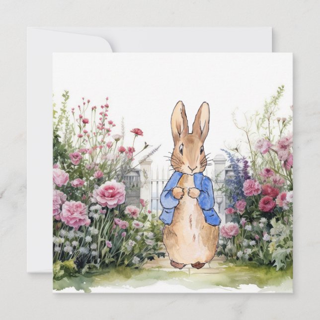 Peter the rabbit in his garden invitation (Front)