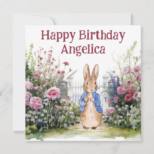 Peter the Rabbit in his garden No 2 Personalise Card (Front)