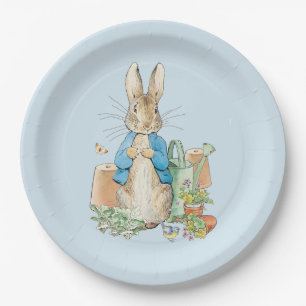 Peter the rabbit in his garden Paper Plate