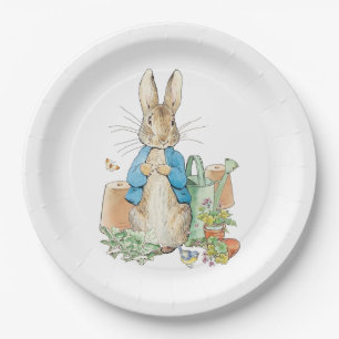 Peter the rabbit in his garden Paper Plate