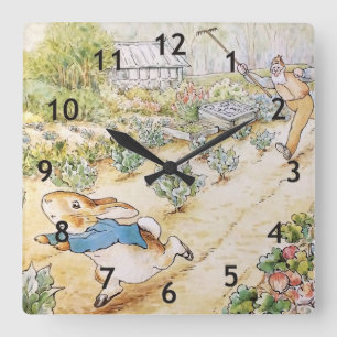 Peter the Rabbit in Mr Mc Gregor's Garden   Square Wall Clock