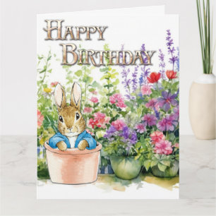 Peter the Rabbit in pot plant in his garden  Card