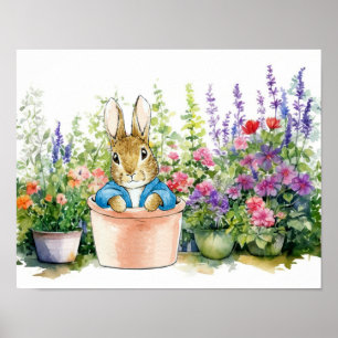 Peter the Rabbit in pot plant in his garden Poster