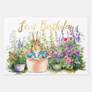 Peter the Rabbit in pot plant in his garden  Wrapping Paper Sheet