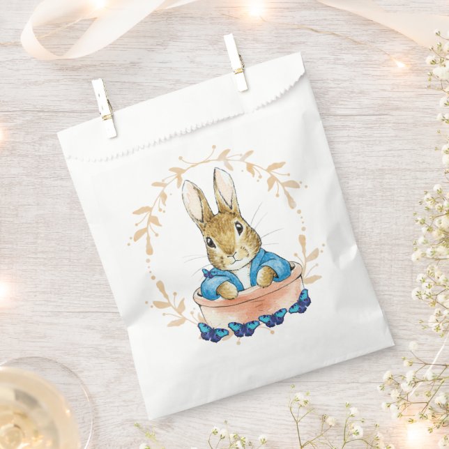 Peter the Rabbit in Pot with Blue Butterflies   Favour Bag (Clipped)