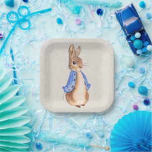 Peter the rabbit linen background paper plate