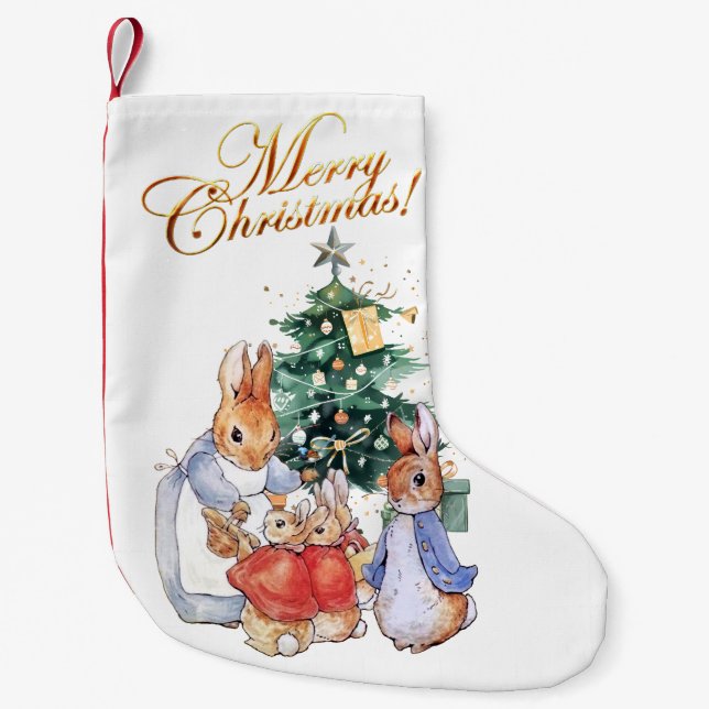 Peter the rabbit Merry Christmas Tree Small Christmas Stocking (Front)