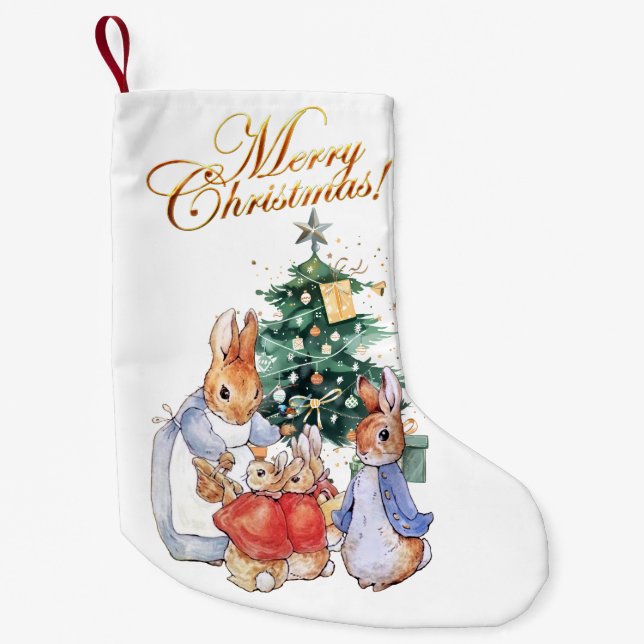 Peter the rabbit Merry Christmas Tree Small Christmas Stocking (Front)