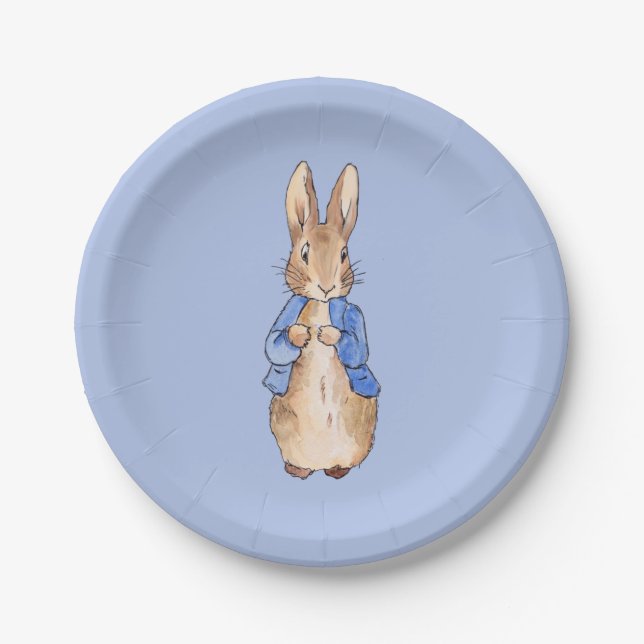 Peter the Rabbit on Blue Background    Paper Plate (Front)