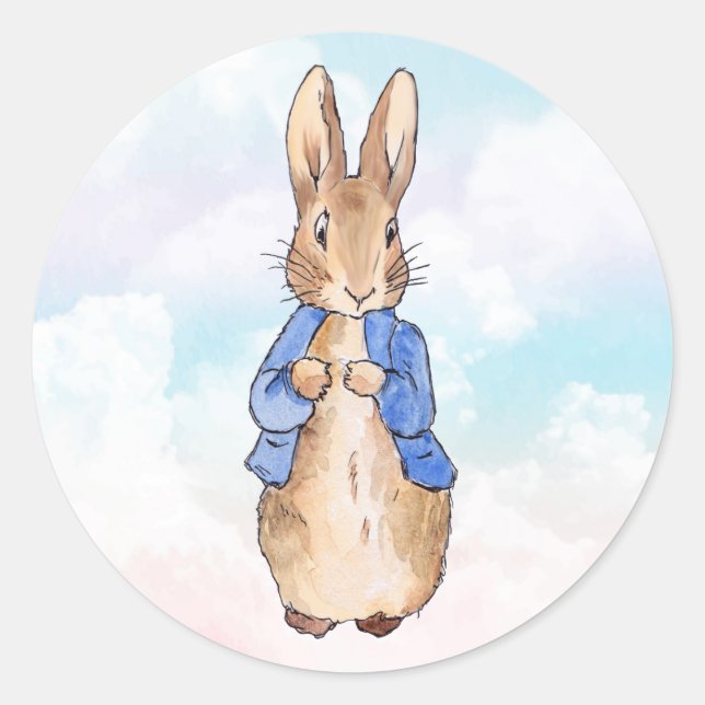 Peter the rabbit pastel blue and pink clouds classic round sticker (Front)