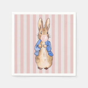 Peter the Rabbit Pink Bubble gum Candy Cane Stripe Napkin