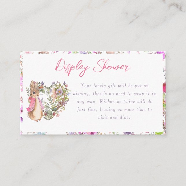 Peter the Rabbit Pink Floral Girl Baby Shower Enclosure Card (Front)