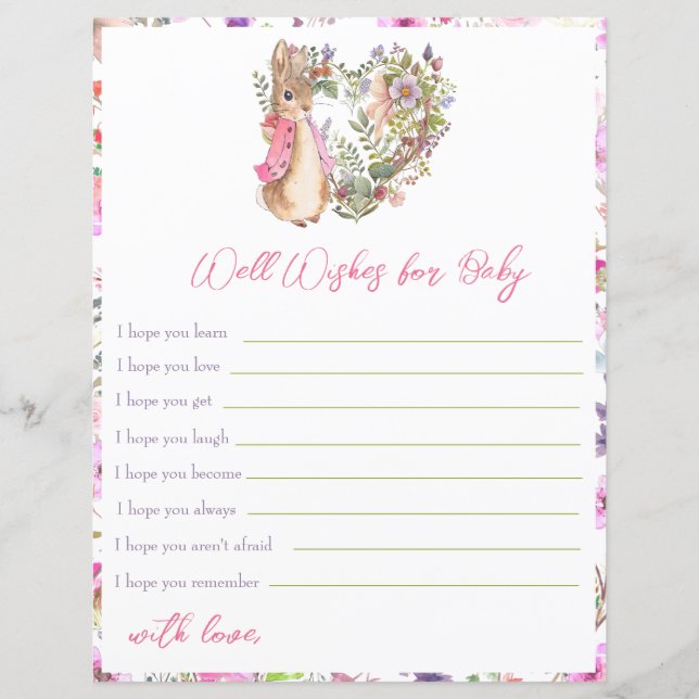 Peter the Rabbit Pink Floral Girl Baby Shower Game (Front)