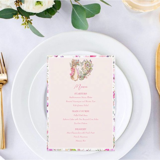 Peter the Rabbit Pink Floral Girl Baby Shower Menu (Creator Uploaded)