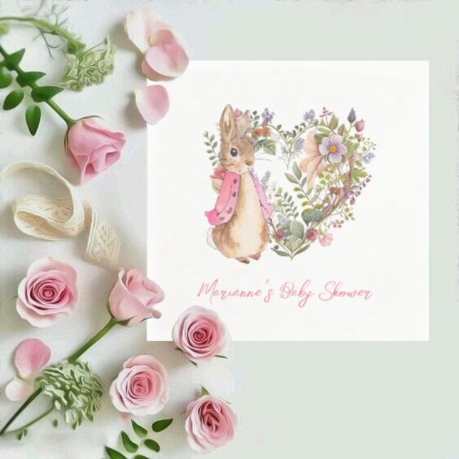 Peter the Rabbit Pink Floral Girl Baby Shower Napkin (Creator Uploaded)