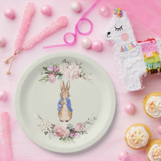 Peter the Rabbit pink floral wreath Paper Plate (Party)
