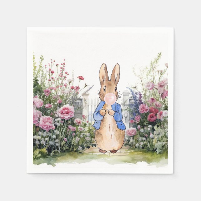 Peter the Rabbit pink gum in his garden Napkin (Front)
