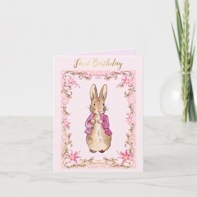 Peter the Rabbit Pink jacket 1st Birthday Invitation (Front)