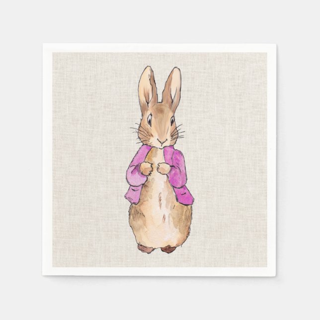 Peter the rabbit pink jacket beige linen texture napkin (Front)