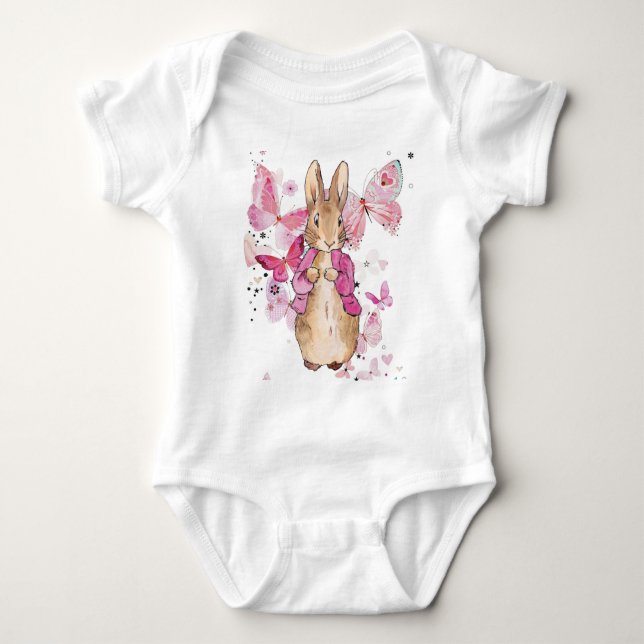 Peter the Rabbit Pink Jacket First Birthday Baby Bodysuit (Front)