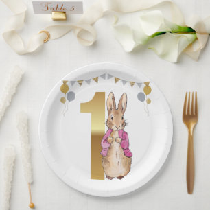 Peter the Rabbit Pink Jacket First Birthday Paper Plate