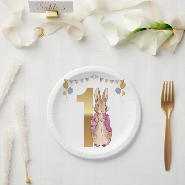 Peter the Rabbit Pink Jacket First Birthday Paper Plate (Wedding)
