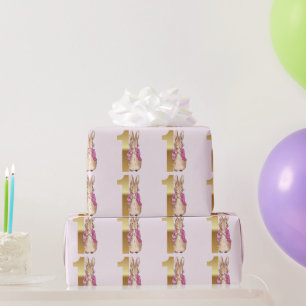 Peter the Rabbit Pink Jacket First Birthday Wrapping Paper
