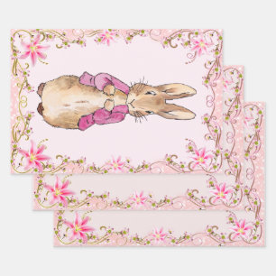 Peter the Rabbit Pink jacket Floral Frame Wrapping Paper Sheet