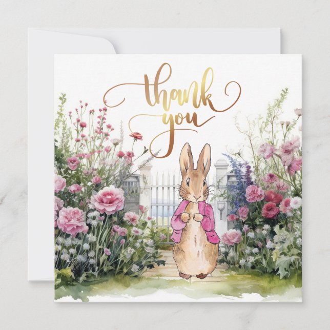Peter the Rabbit Pink Jacket Garden  Thank You Card (Front)