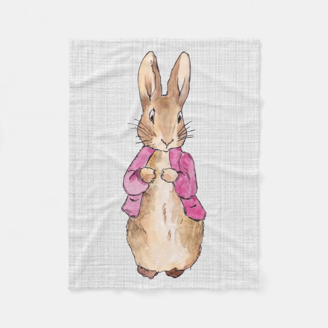 Peter the Rabbit Pink Jacket Grey Linen    Fleece Blanket (Front)