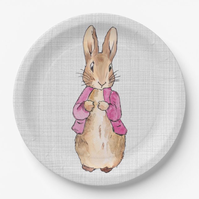 Peter the Rabbit Pink Jacket Grey Linen   Paper Plate (Front)
