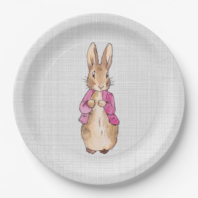 Peter the Rabbit Pink Jacket Grey Linen  Paper Plate (Front)
