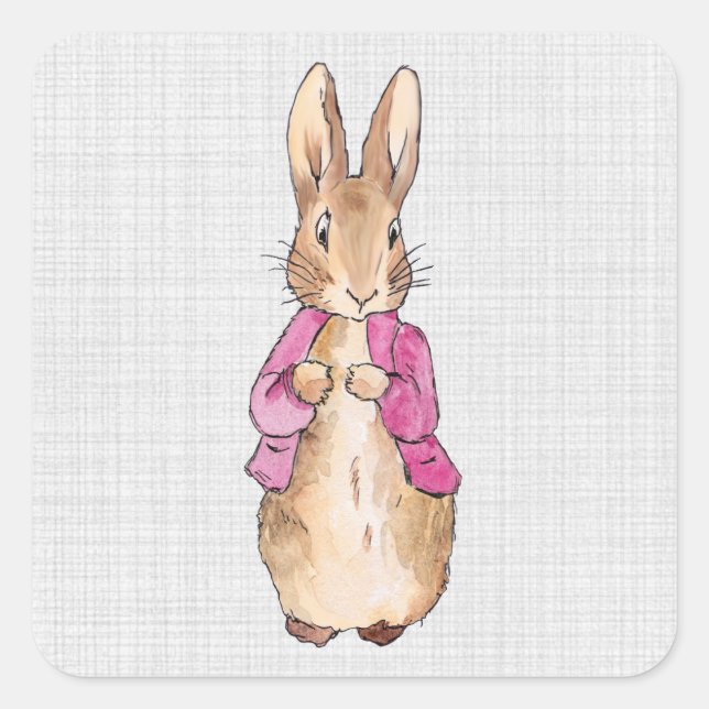 Peter the Rabbit Pink Jacket Grey Linen    Square Sticker (Front)