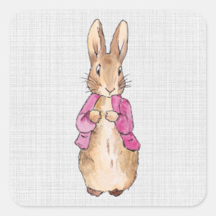 Peter the Rabbit Pink Jacket Grey Linen    Square Sticker