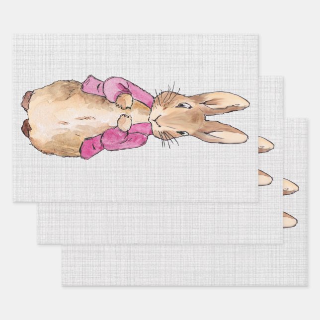 Peter the Rabbit Pink Jacket Grey Linen Wrapping Paper Sheet (Set)