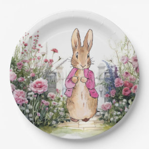 Peter the Rabbit Pink Jacket in his garden  Paper Plate