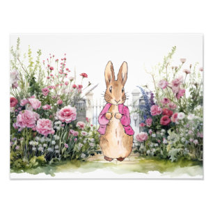 Peter the Rabbit Pink Jacket in his garden Photo Print