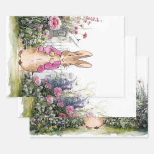 Peter the Rabbit Pink Jacket in his Garden Wrapping Paper Sheet