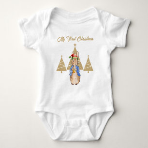 Peter the rabbit Santa Hat First Christmas tree  Baby Bodysuit