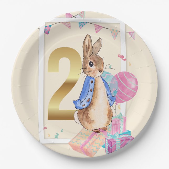 Peter the Rabbit Second Birthday Paper Plate (Front)