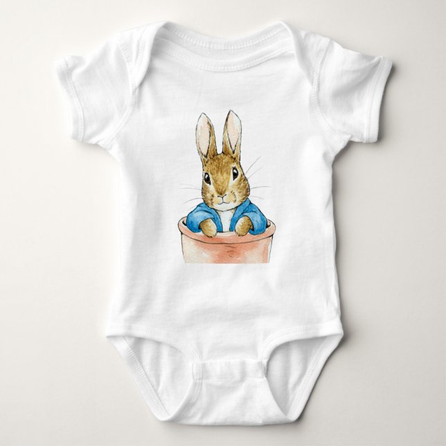 Peter the Rabbit Sitting in a Pot    Baby Bodysuit (Front)
