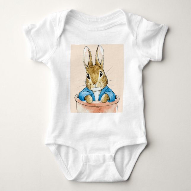Peter the Rabbit Sitting in a Pot Baby Bodysuit (Front)
