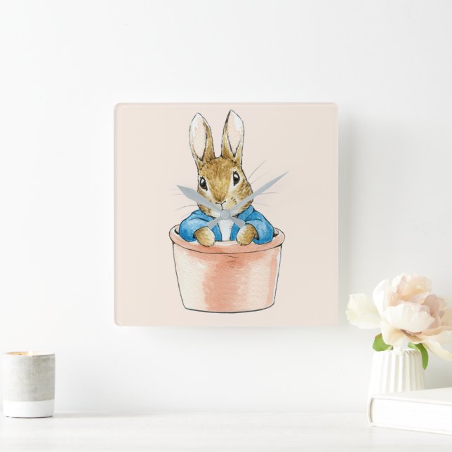 Peter the Rabbit Sitting in Plant Pot Square Wall Clock (Home)