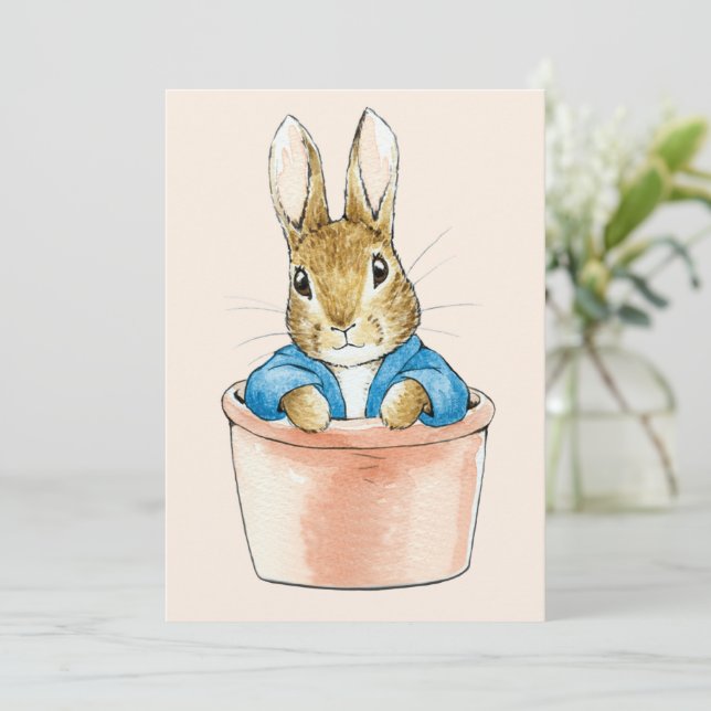 Peter the Rabbit Sitting in Plant Pot Thank You Card (Standing Front)