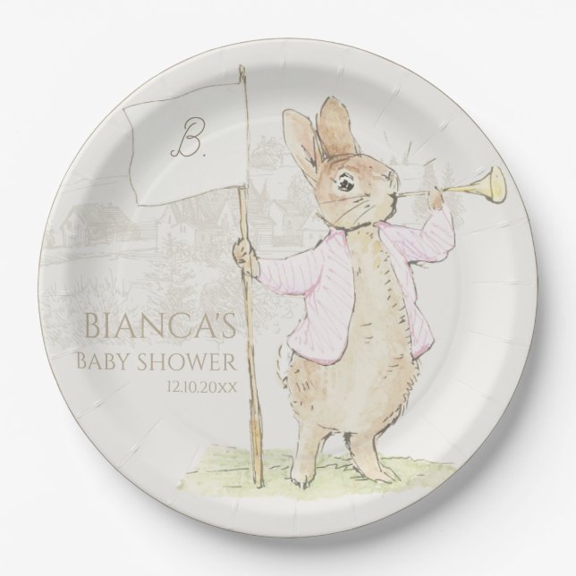 Peter the Rabbit Some Bunny Baby Shower Pink Paper Plate (Front)