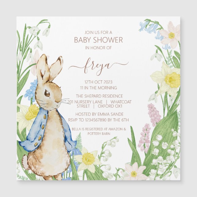 Peter the Rabbit Spring Blooms Blue Baby Shower (Front)
